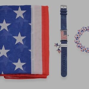 Strada Japanese Movement American Flag Pattern Watch with Blue Faux Leather Band